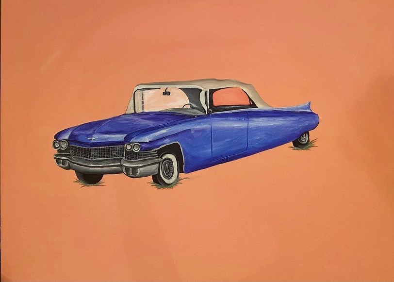 Taylor Brown's 22 x 30 inch canvas oil painting of a car.