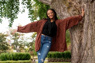 Samaria poses with a tree at Bunce Green.