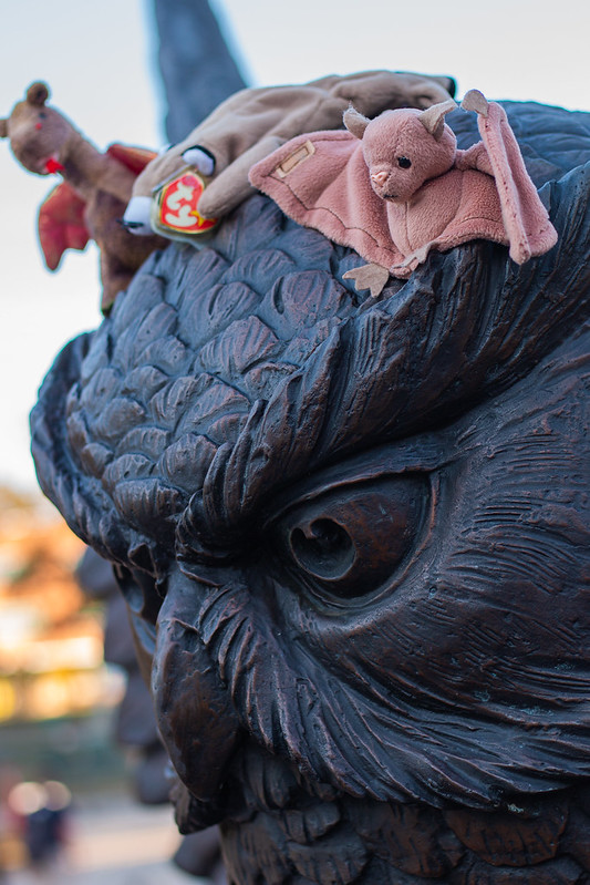 The Beanie Babies rested atop of the owl