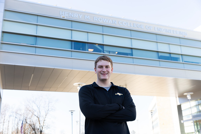 Matthew Beck outside the Henry M. Rowan College of Engineering.