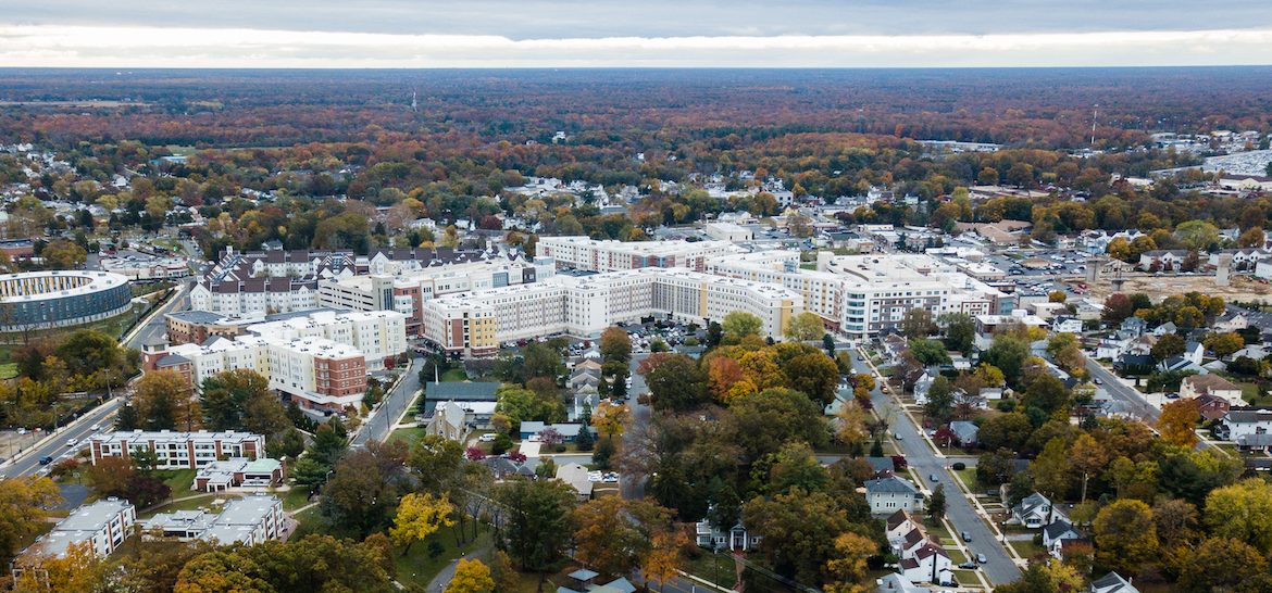 A drone view of Rowan Boulevard.