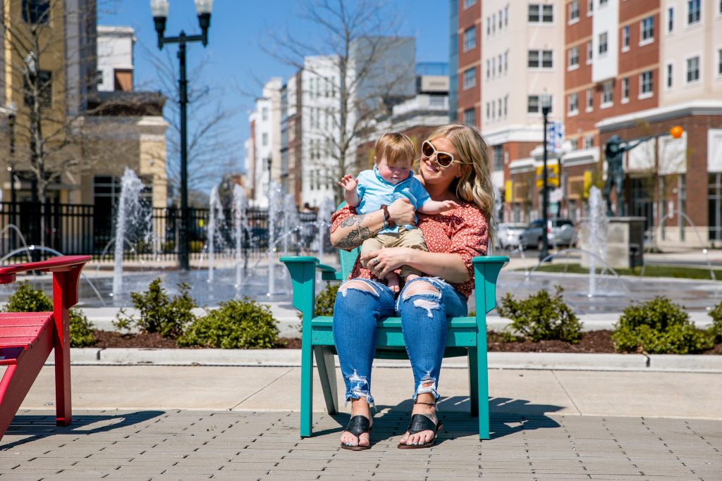 A mom and her daughter on Rowan Boulevard.
