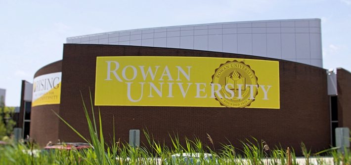 The Rowan University Banner on Wilson Hall.