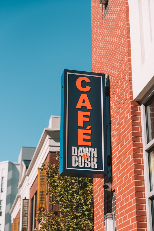 Exterior sign for Dawn to Dusk Cafe.