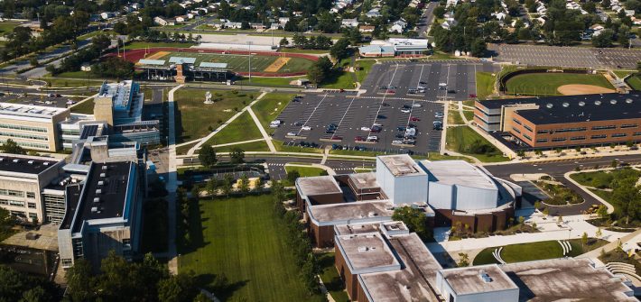 An aerial view of Rowan University's Glassboro campus.