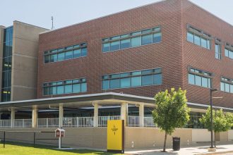 A photo of Rowan University's education building, James Hall.