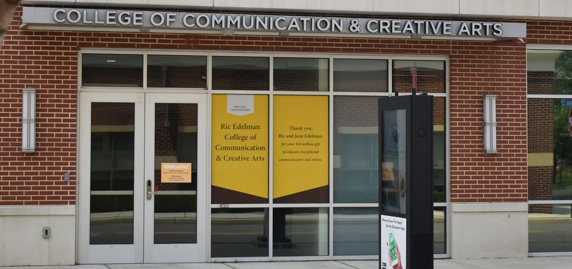 A photo of the College of Communication and Creative Arts building on Rowan's campus.
