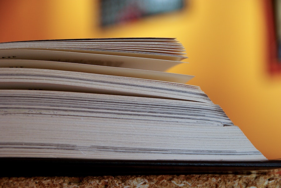 Stock photo image of the side of open book pages. 