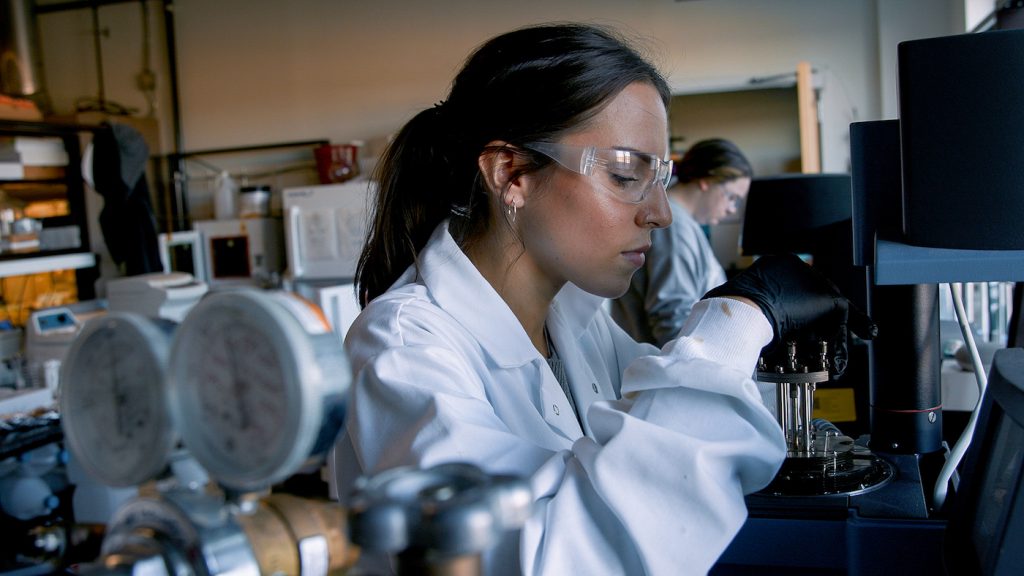 Sarah working in the engineering lab.