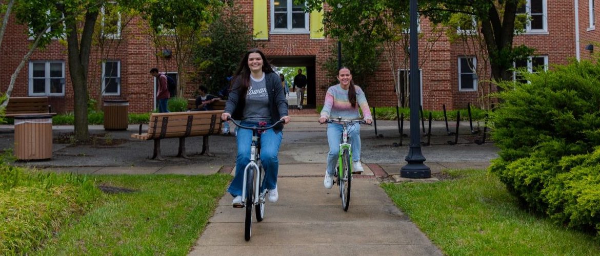 Two friends riding bikes.