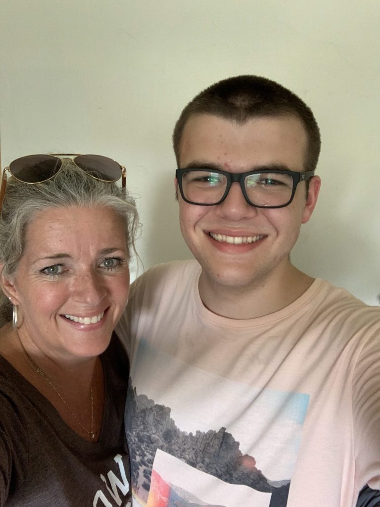 Kim and her son Connor on move-in day. 