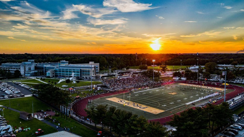 A sunset view over the athletic fields at Rowan University. 