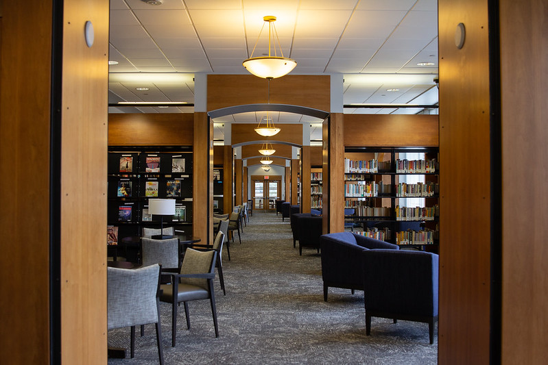 A look down the long, regal hallway of the library. 